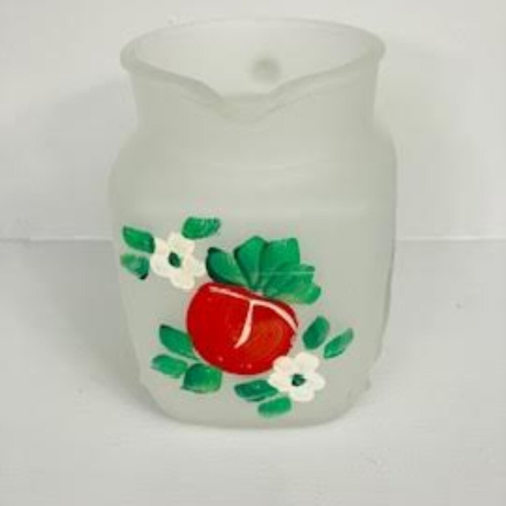 Beautiful  Hand Painted Glass Pitch  By Hazel Atlas Tomato Frost Design Pitcher